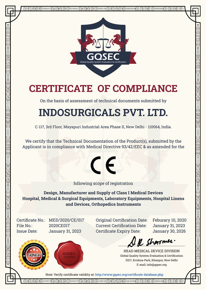 IndoSurgicals CE Certificate