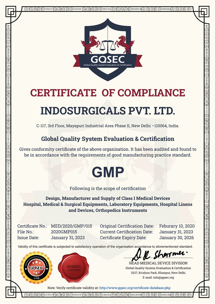 IndoSurgicals GMP Certificate