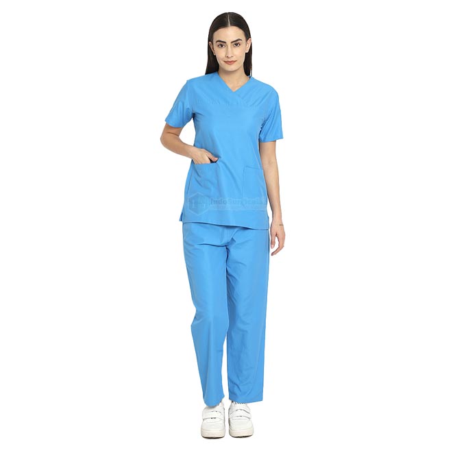 Female Scrub Suits for Doctors Poly Cotton (Faux Wrap Neck) Supplier