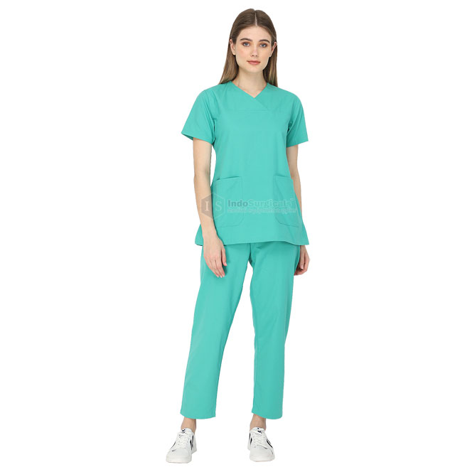 Premium Scrub Suit for Doctors Women (Faux Wrap Neck) Manufacturer, Supplier & Exporter