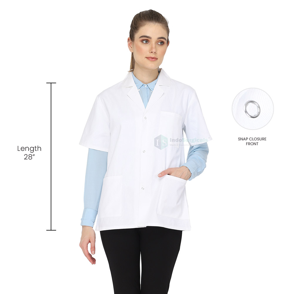 Female Lab Coat Snap Closure Half Sleeve Supplier
