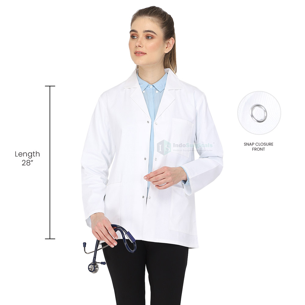 Female Lab Coat Snap Closure Full Sleeve Supplier
