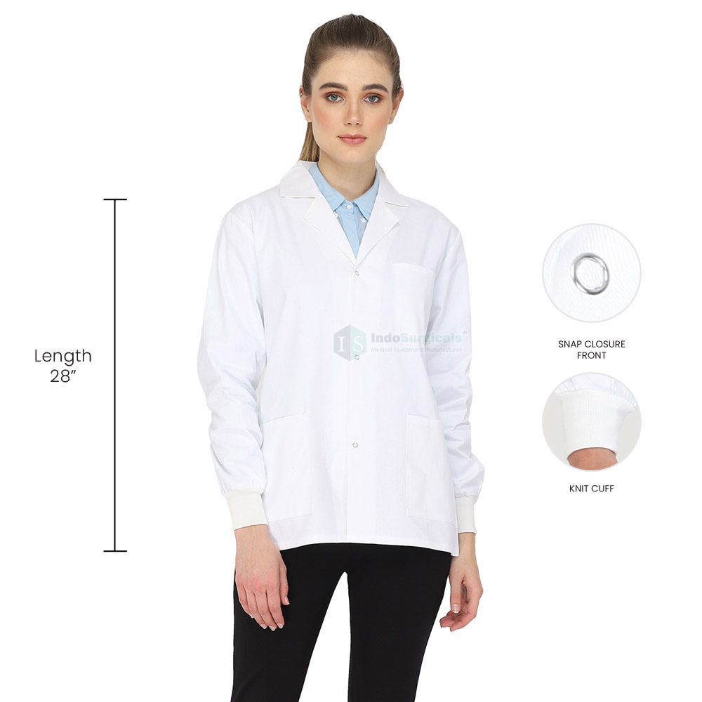 Female Lab Coat Snap Closure Full Sleeve with Knit Cuffs Supplier