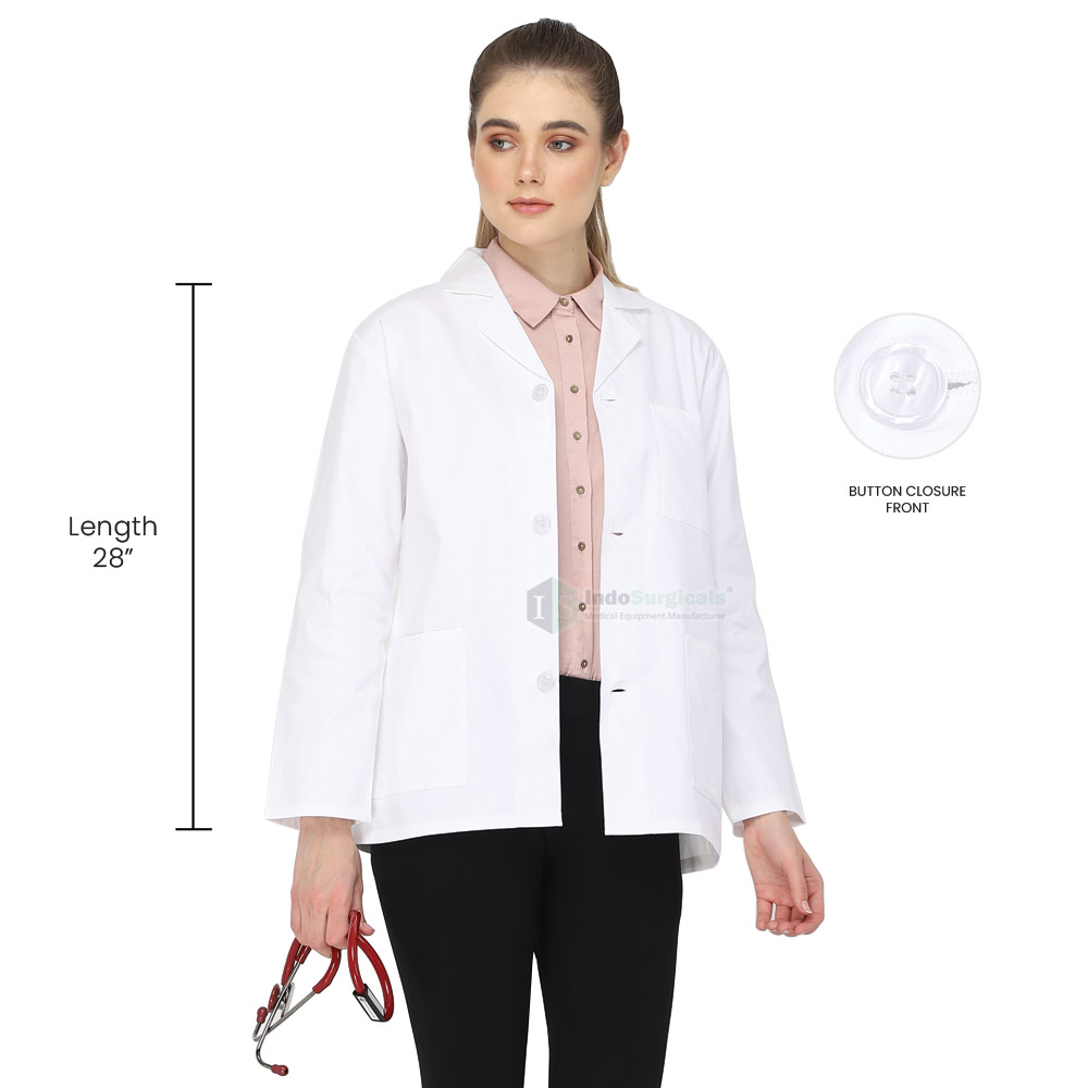 Female Lab Coat Button Closure Full Sleeve Supplier