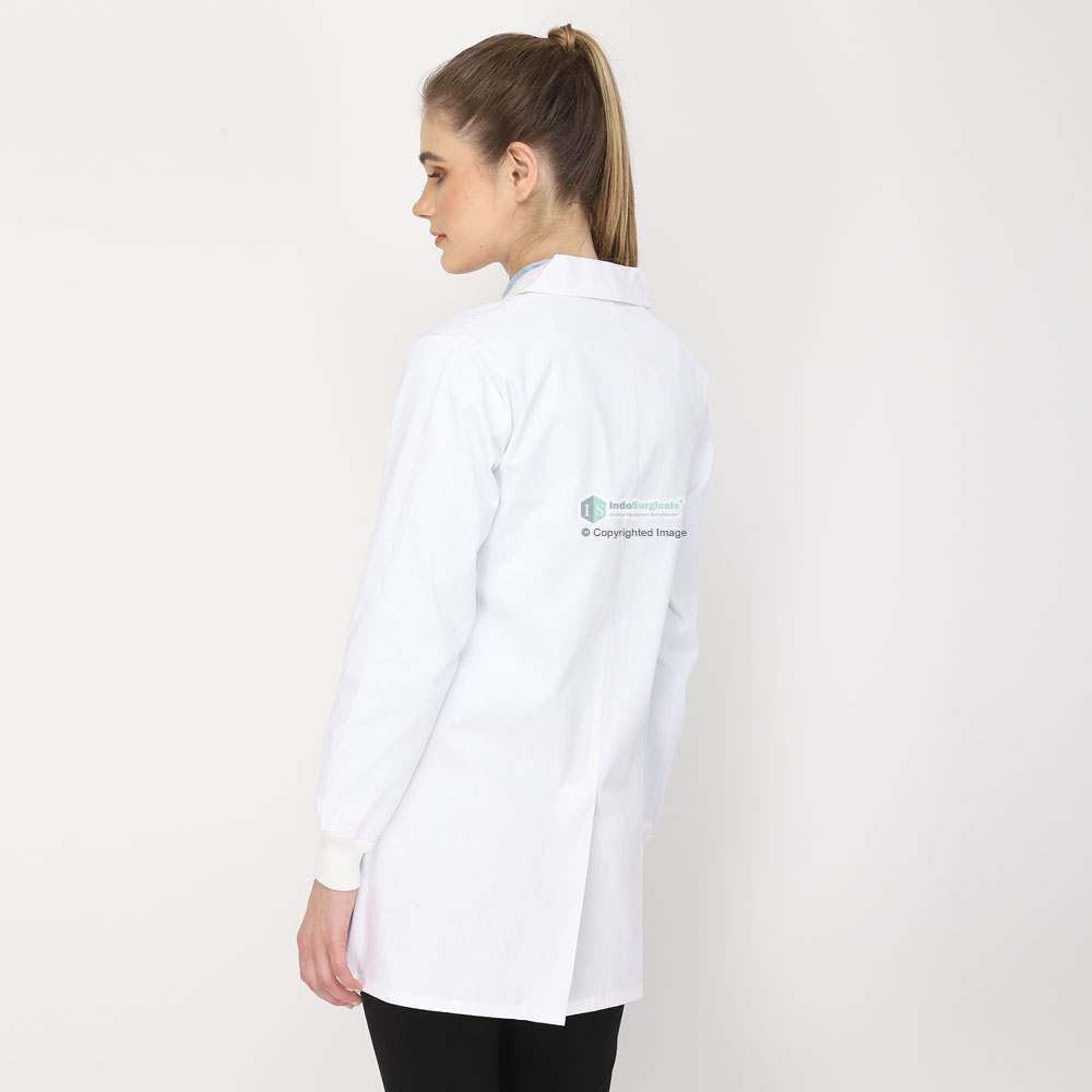 Female Lab Coat (Button Closure) Full Sleeve with Knit Cuffs - Length 32