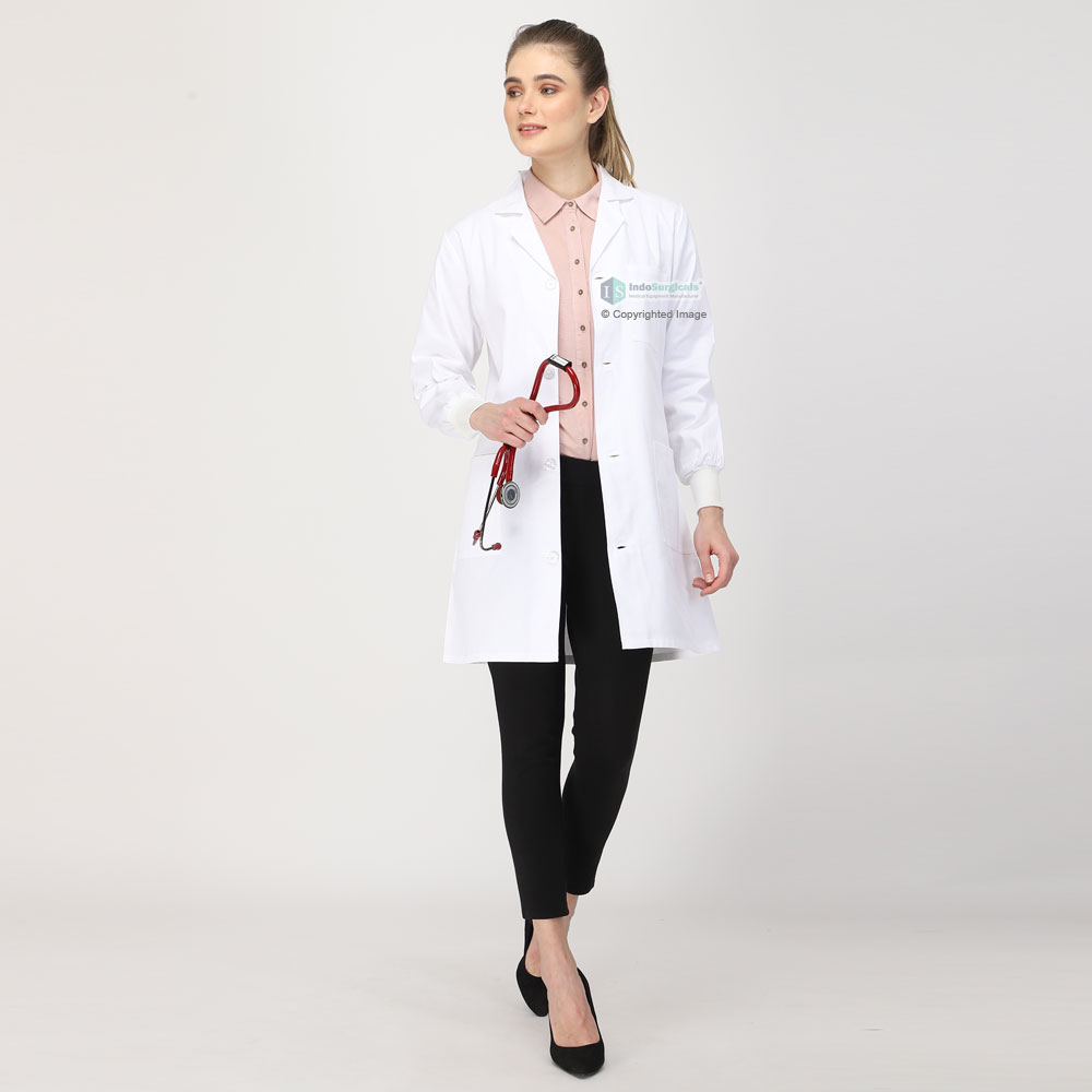 Female Lab Coat (Button Closure) Full Sleeve with Knit Cuffs - Length 35