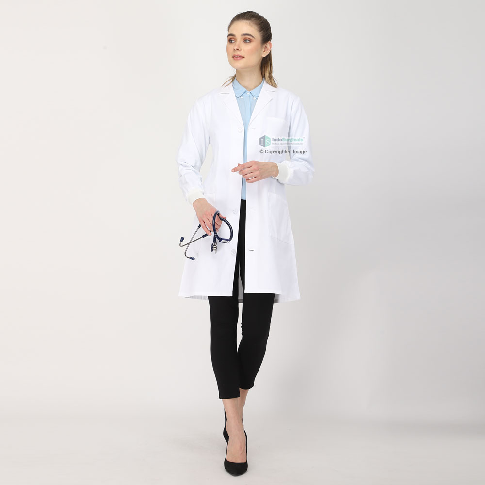 Female Lab Coat (Button Closure) Full Sleeve with Knit Cuffs - Length 37