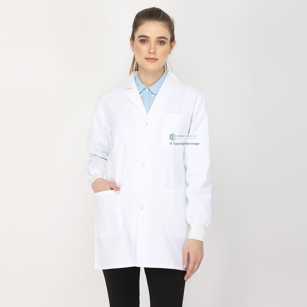 Female Lab Coat (Snap Closure) Full Sleeve with Knit Cuffs - Length 32