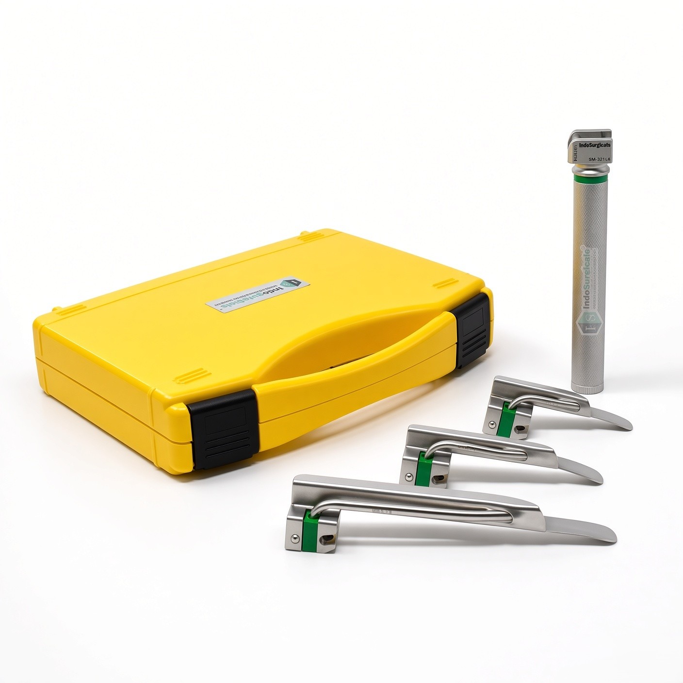 IndoSurgicals Fiber Optic Laryngoscope Set Miller Type with LED Bulb