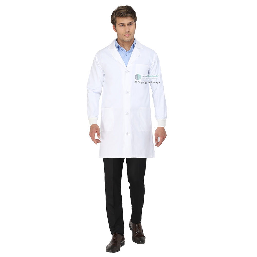 Unisex Lab Coat (Button Closure) Full Sleeve with Knit Cuffs - Length 37
