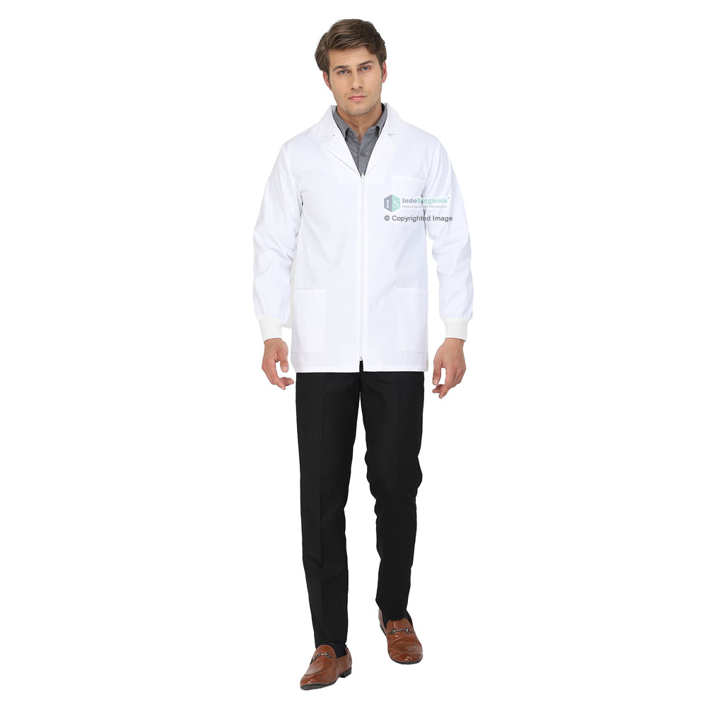 Unisex Lab Coat (Zipper Closure) Full Sleeve with Knit Cuffs - Length 30