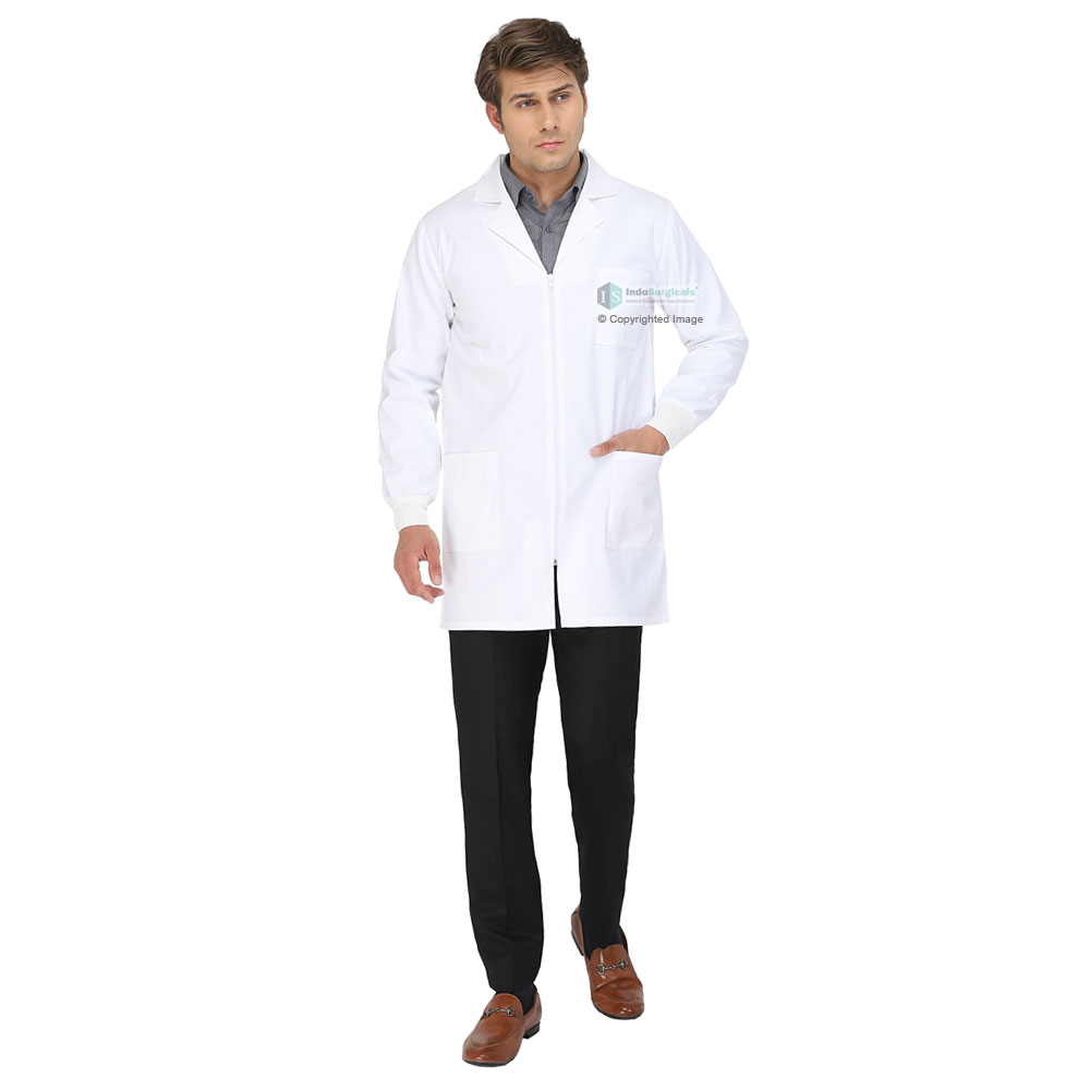Unisex Lab Coat (Zipper Closure) Full Sleeve with Knit Cuffs - Length 34