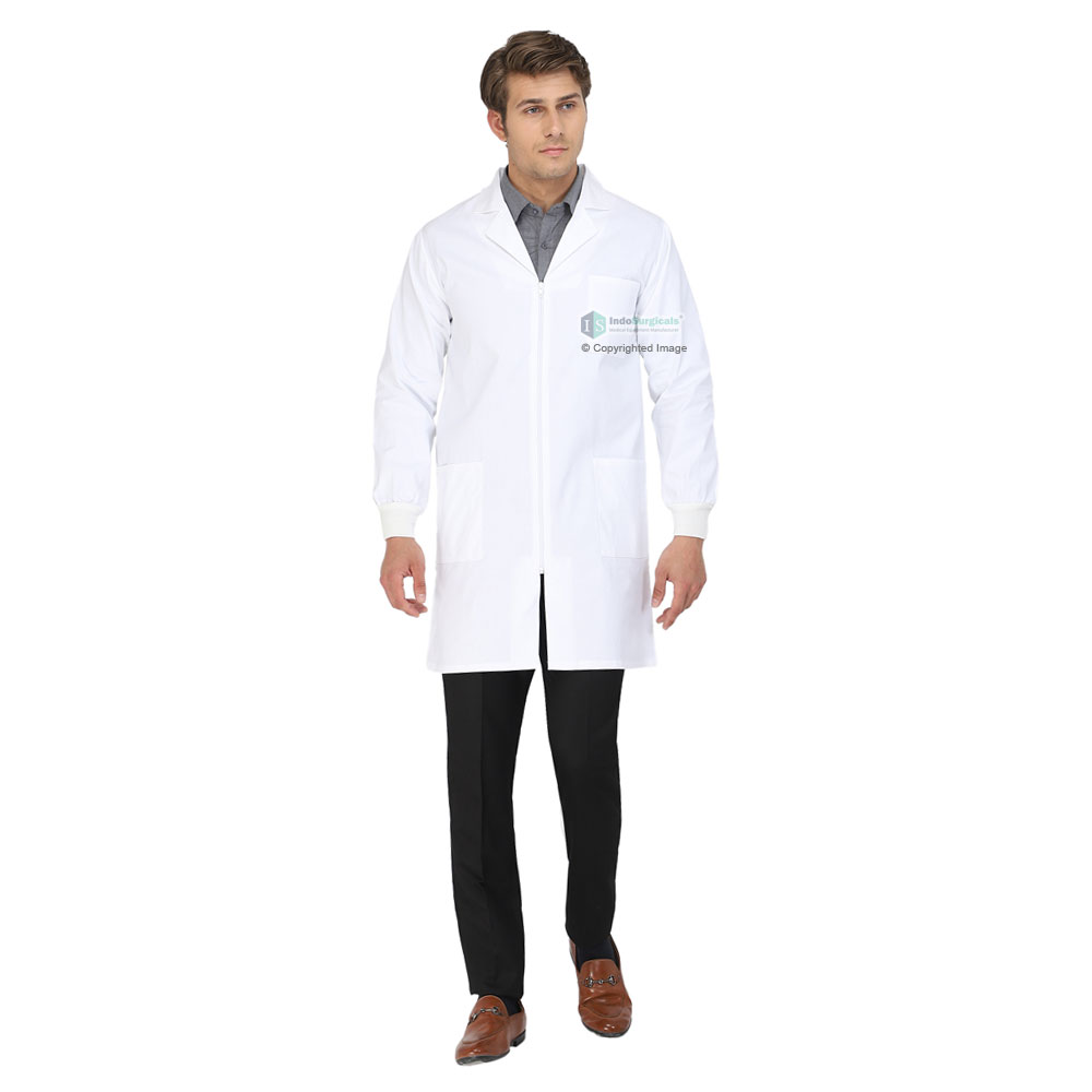 Unisex Lab Coat (Zipper Closure) Full Sleeve with Knit Cuffs - Length 37