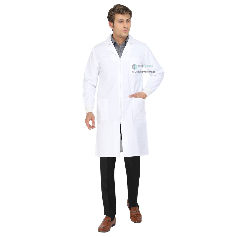 Unisex Lab Coat (Zipper Closure) Full Sleeve with Knit Cuffs - Length 41