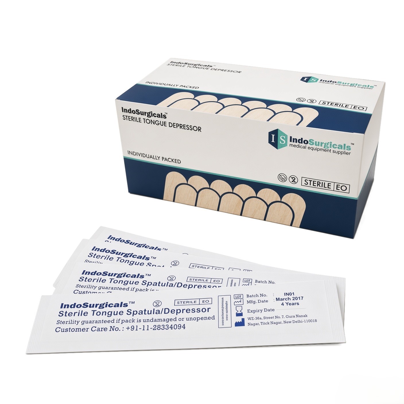 IndoSurgicals Sterile Wooden Tongue Depressor (Pack of 75 Pcs.)