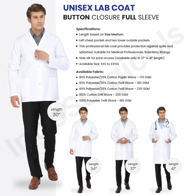 Unisex Lab Coat Button Closure Full Sleeve Supplier
