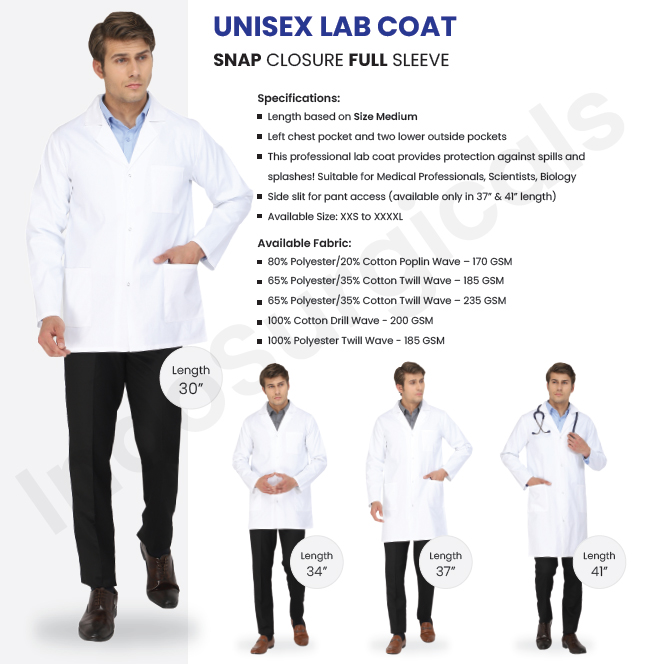 Unisex Lab Coat Snap Closure Full Sleeve Supplier