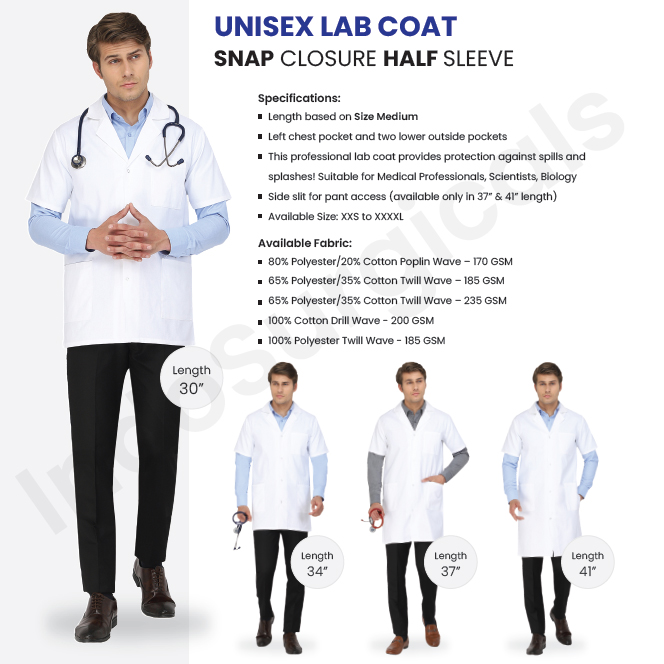 Unisex Lab Coat Snap Closure Half Sleeve Supplier