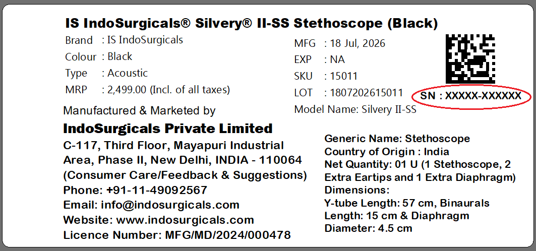 Sample IndoSurgicals MRP label
